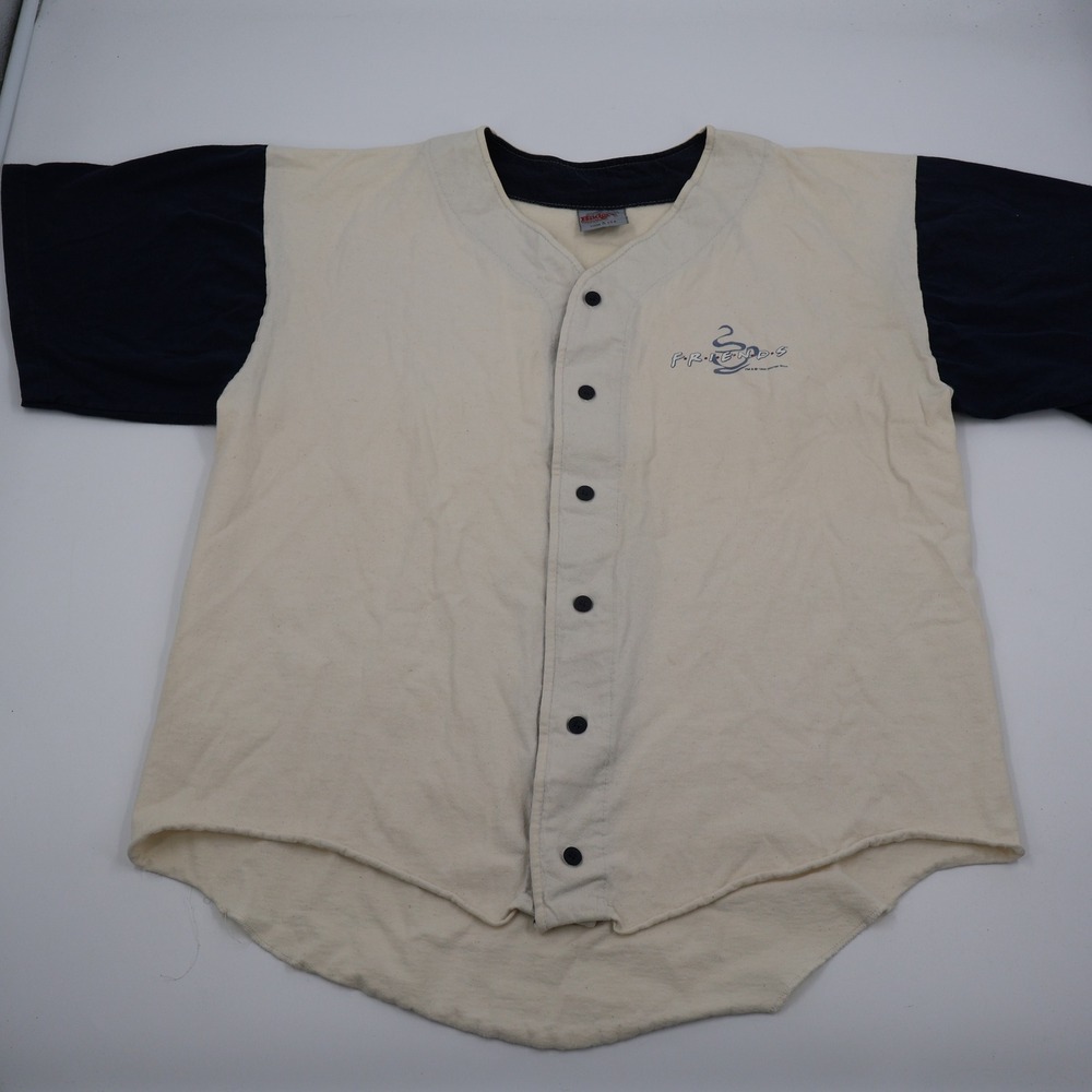 Badger Baseball Jersey Mens Large Cream Navy Friends Central Perk 1996 Vintage